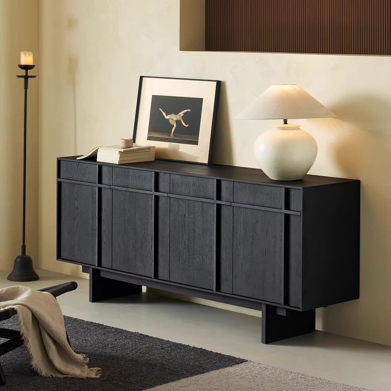 梵熙中古风胡桃木实木餐边柜客厅玄关柜收纳斗柜北欧骨骼线茶水柜