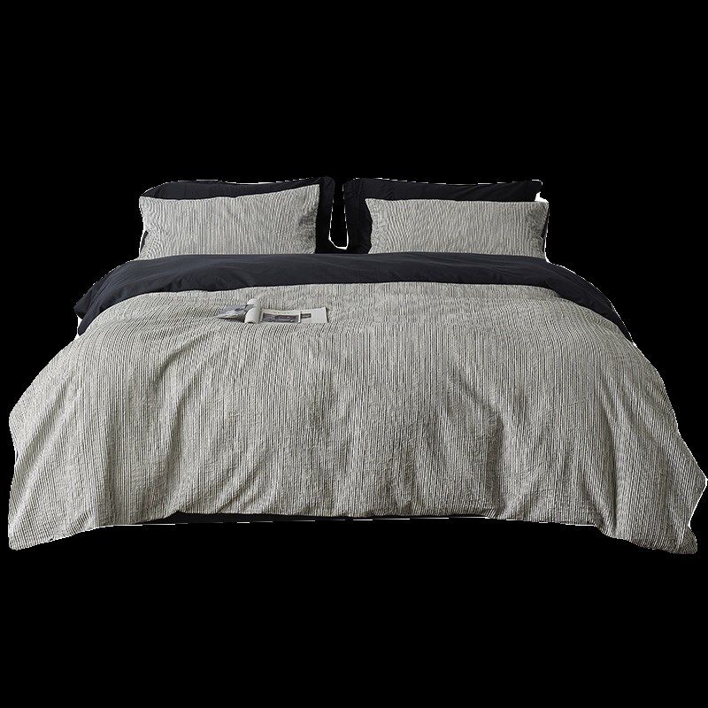 极简侘寂风四件套全棉纯棉2024新款床单笠被套黑白条纹高级感床品
