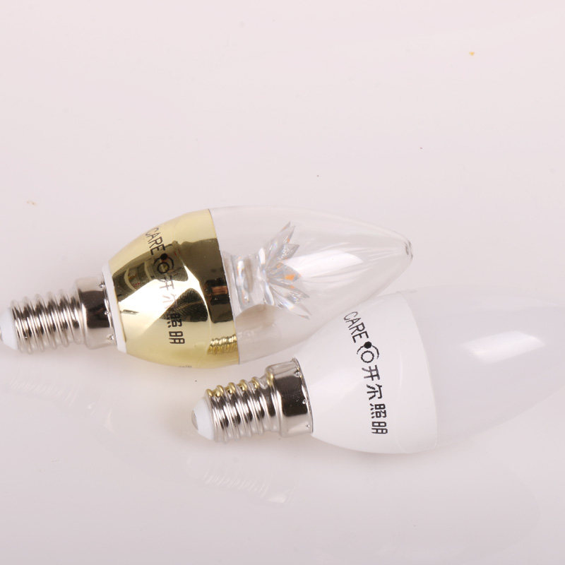 开尔led灯泡E14小细螺口水晶吊灯智能三色变光5W蜡烛尖泡拉尾泡