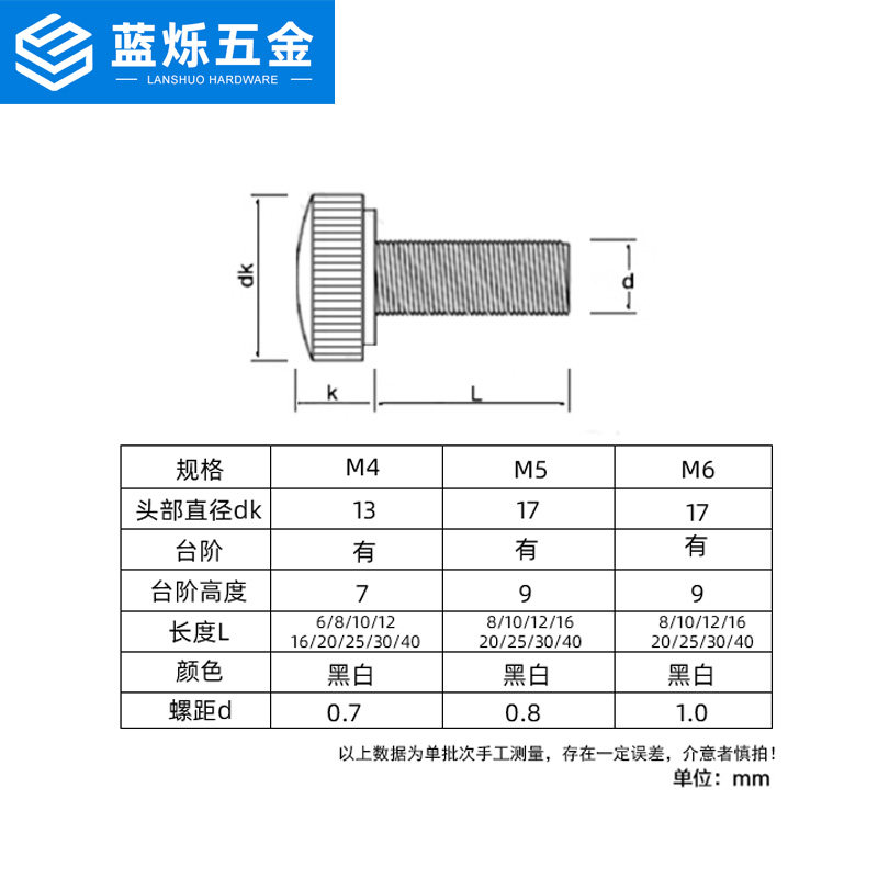 17头M5白黑色方便手拧塑料手柄调节螺丝滚花灯饰螺丝灯箱手拧圆头