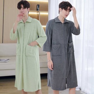 浴衣裸穿拉链睡衣女 浴巾加肥加大码 男士 睡裙毛巾料睡袍吸水浴袍式
