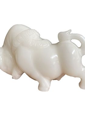 天然玉石汉白玉牛手工雕刻家居办公室客厅桌面摆件日常送礼工艺品