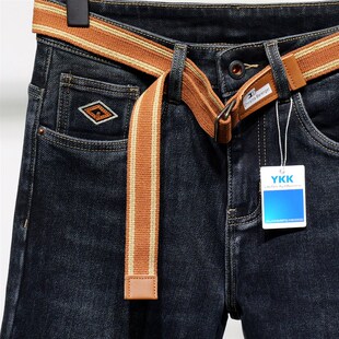 布冷布热 蓝黑色薄绒牛仔裤男加绒磨毛保暖小脚修身厚款秋冬长裤