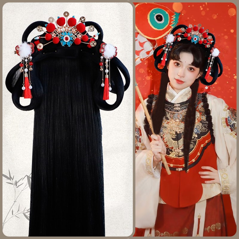 汉服头饰品古风假发一体式古装魏晋风假发髻盘发后脑发包发饰财神
