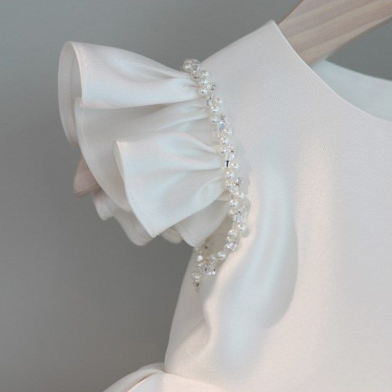 女童周岁宴女宝宝礼服白色缎面婴儿抓周儿童主持人公主裙花童高端