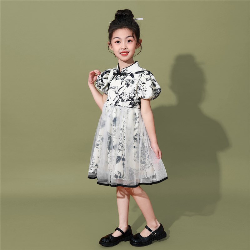 儿童演出服蓬蓬裙女童舞蹈服中国风汉服男童民族服装合唱表演服夏