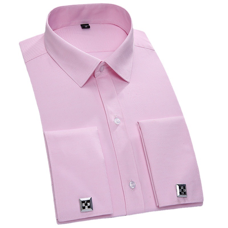 送袖扣法式商务长袖衬衫男袖扣白领衬衣宽松大码男装条纹法式衬衫