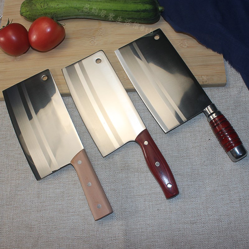 不锈钢切片刀中式家用菜刀光面锻打工艺木柄精致5Cr13商用厨师刀
