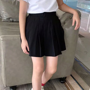 半身裙新款夏季女童裙子软棉儿童半身百褶裙弹力折叠裤短裙薄黑色