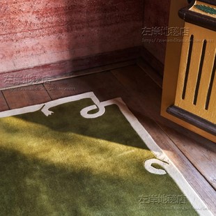 复古绿色客厅地毯家用厚实沙发茶几卧室床边毯法式中古风手工地毯