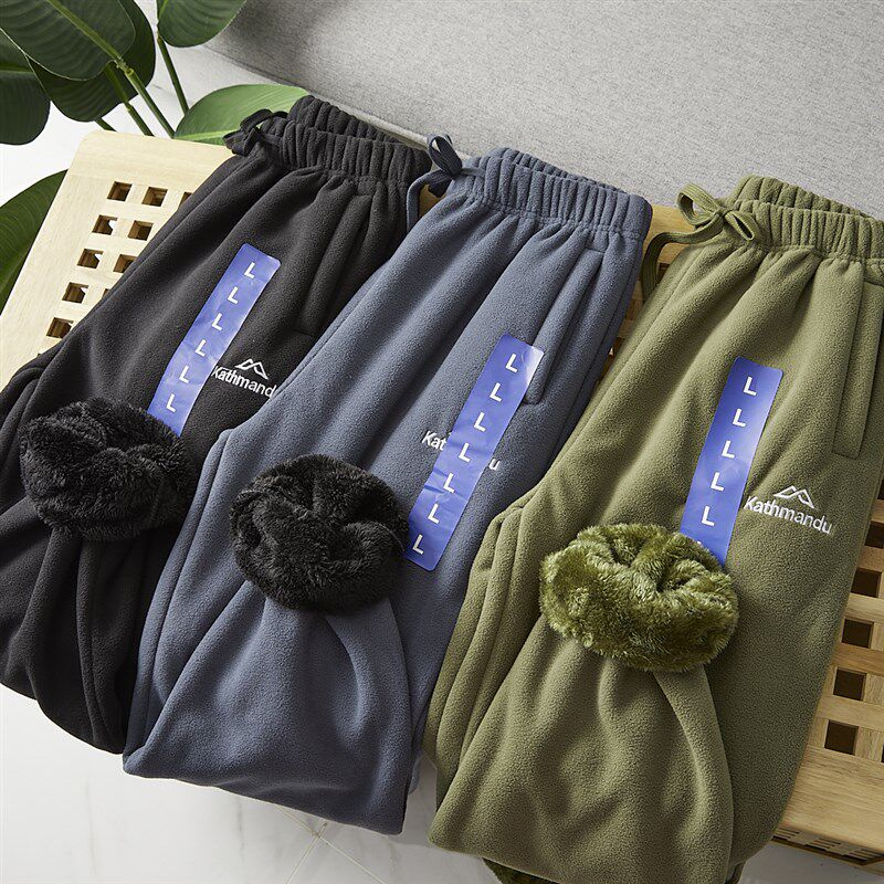 必入好货 大羊洲高端户外冬男女情侣休闲加绒加厚束口裤卫裤10038