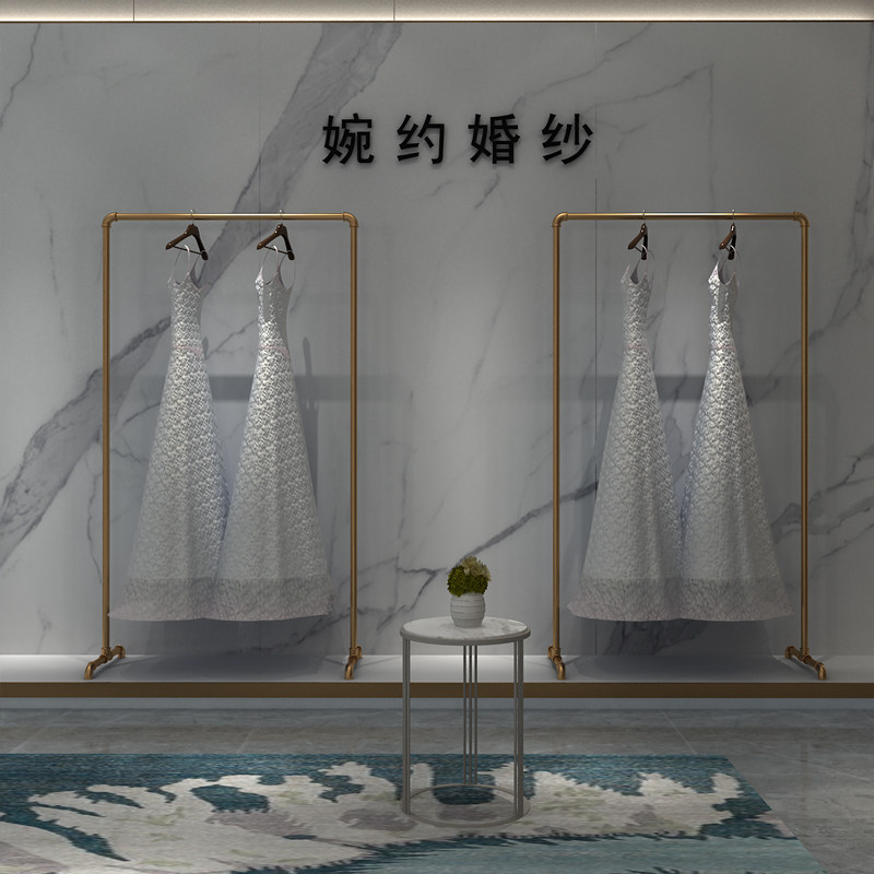 婚纱店水管展示架旗袍礼服落地式简易龙门架服装挂衣架金色陈列架