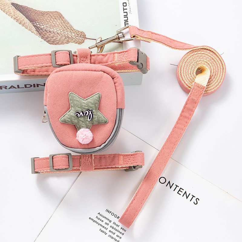 猫绳子猫咪牵引绳防挣脱可调节小型犬遛狗绳链子外出胸背带小背包