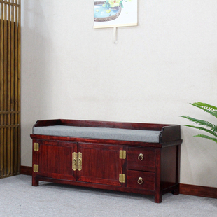 新中式复古典彩绘实木换鞋凳子进门口田园长穿鞋柜收纳储物架整装