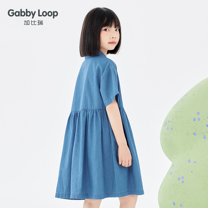 加比瑞童装 夏季新品 女童简约休闲舒适宽松牛仔连衣裙中大童裙子