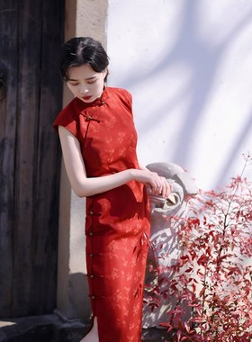 WANTING晚燕尔复古暗纹提花显白全开襟古典优雅结婚订婚旗袍