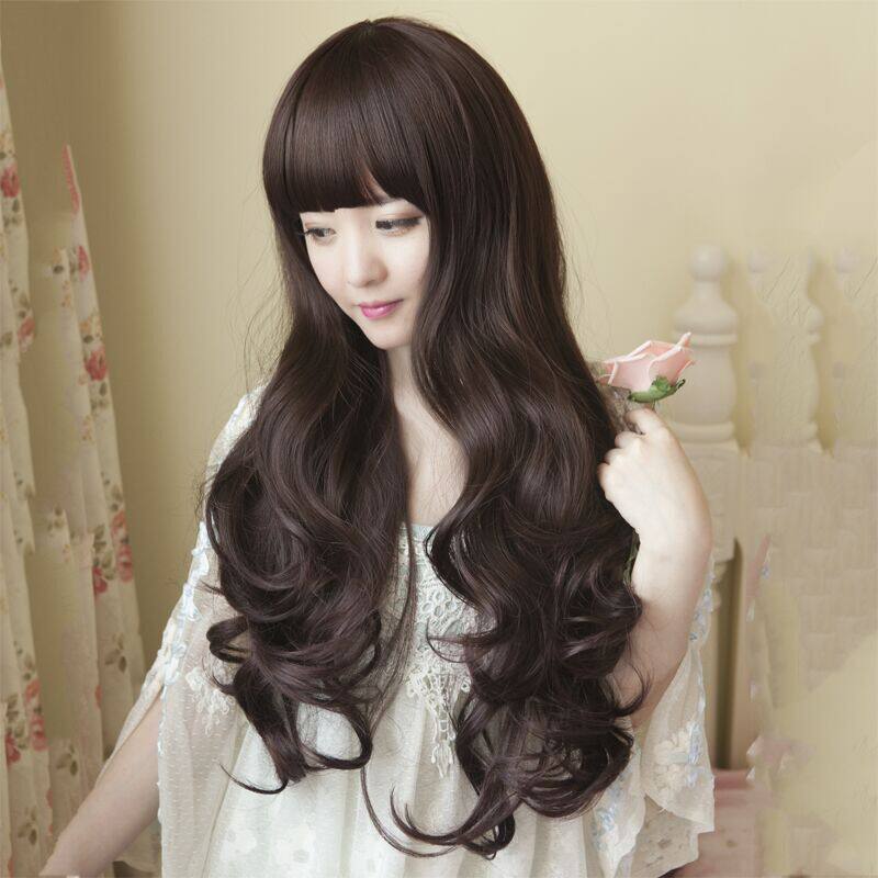 2019新款长卷假发女长卷发韩国逼真蓬松梨花头大波浪可齐可斜刘海
