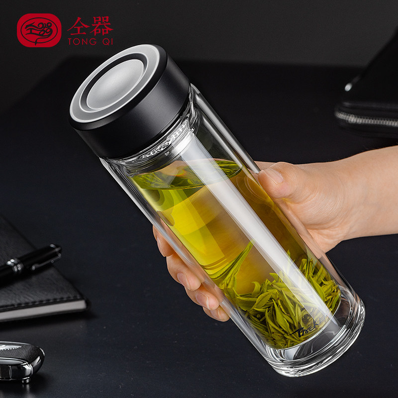 仝器双层玻璃杯男女士水杯便携带过滤网茶杯大容量泡茶杯可定制
