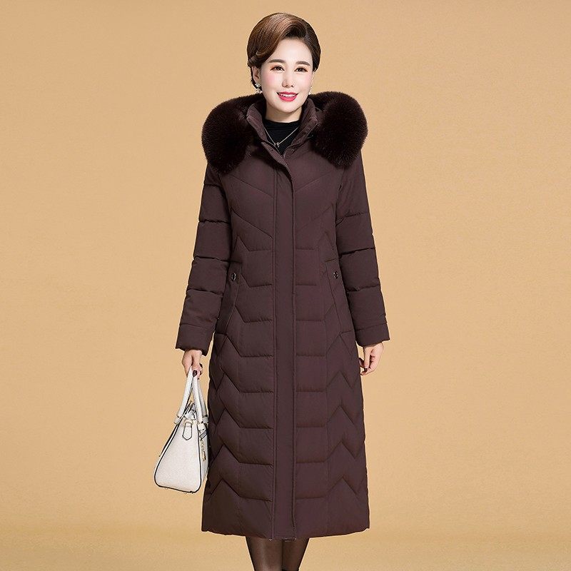 冬装加长款棉服女款新款大码妈妈装羽绒棉衣中老年人200斤厚外套