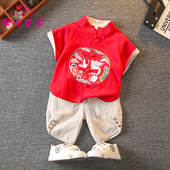 儿童汉服男童夏季 纯棉衣服 中国风男宝宝一周岁宴礼服抓周冠衣唐装