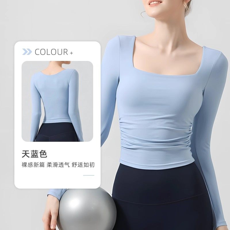 带胸垫裸感瑜伽服女长袖T恤显瘦健身上衣运动健身服普拉提训练服,运动服/休闲服装,运动T恤,淘宝优惠券,粉丝福利购,淘宝优惠卷