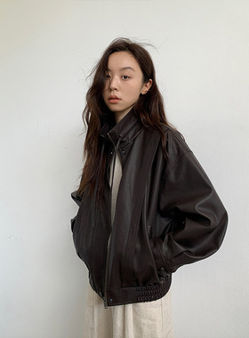 THE MIND机车复古皮衣外套女2025秋冬新品韩版短款皮夹克A9138