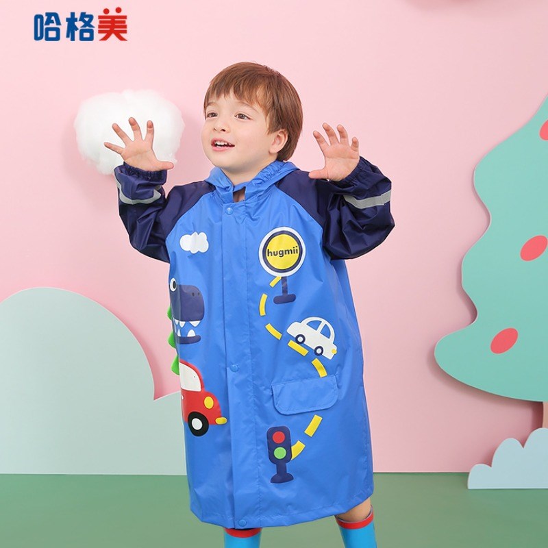 hugmii儿童雨衣男童小学生幼儿园宝宝雨披带书包位中大童变色雨衣