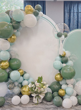 派对牛油果绿色复古气球链生日百天装饰布置套装开业汽球拱门造型