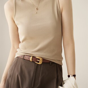 内搭 圆领上衣打底西装 一字领无袖 背心女夏外穿设计高级感杏色薄款
