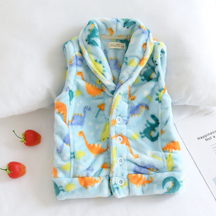 儿童开衫马甲秋冬法兰绒家居服背心男童珊瑚绒睡衣恐龙汽车上衣