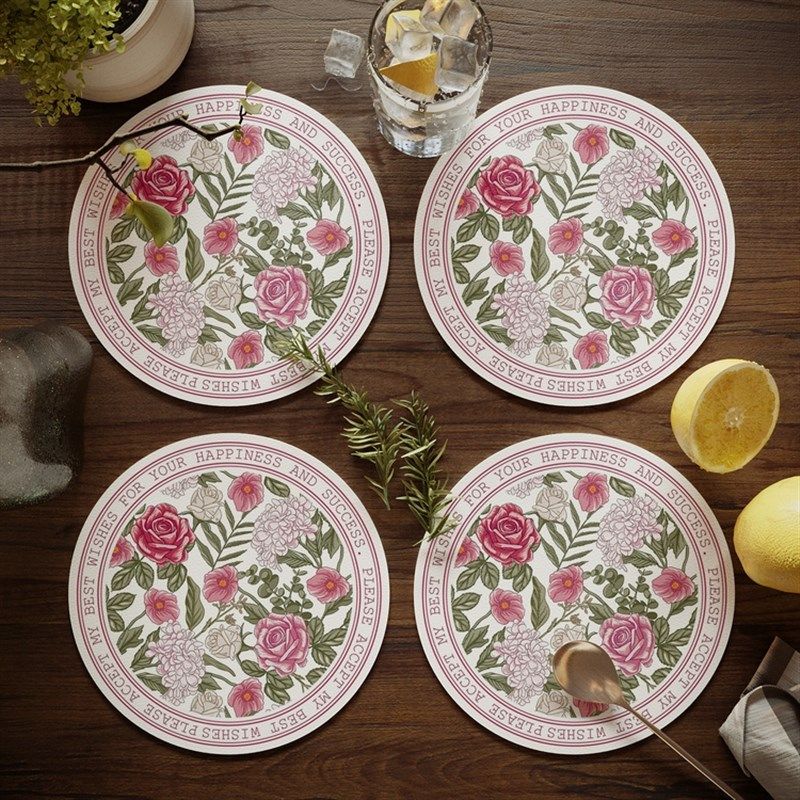 美式乡村田园餐桌隔热垫圆形小餐垫免洗防水防油碗垫盘垫水杯垫子