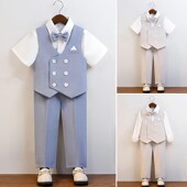 钢琴主持演出服花童婚礼服周岁小童西服春秋套装 儿童西装 马甲套装