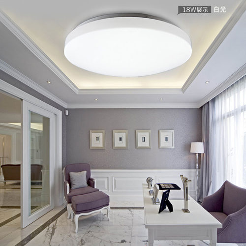 简约led吸顶灯 卧室灯 阳台灯过道灯全白圆形中性光110V-220V灯饰