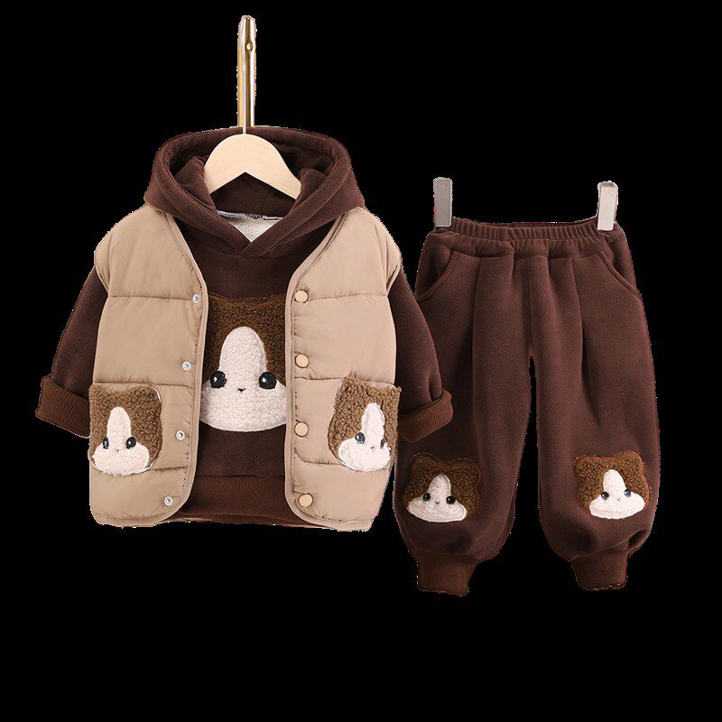 男童秋冬季加绒加厚三件套洋气婴儿童马甲男宝宝冬装套装1-3岁5潮