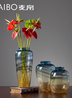 麦帛轻奢冰裂渐变色透明玻璃花瓶餐桌电视柜客厅水培插花花瓶摆件