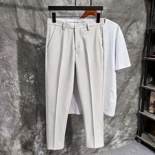 9分裤 高端西装 修身 小脚坠感轻熟风休闲英伦黑色西装 夏季 裤 潮男士