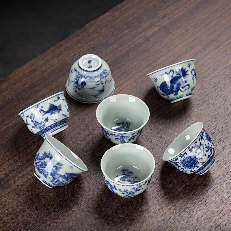 手绘陶瓷茶杯家用办公室品茗杯功夫茶具青花瓷主人杯个人专用单杯