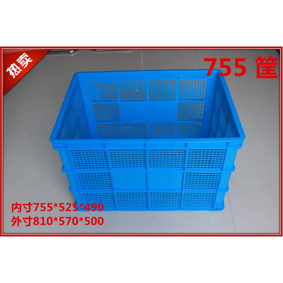 755特大号塑料周转筐长方形加厚服装厂用带轮箱子快递框网眼胶箱