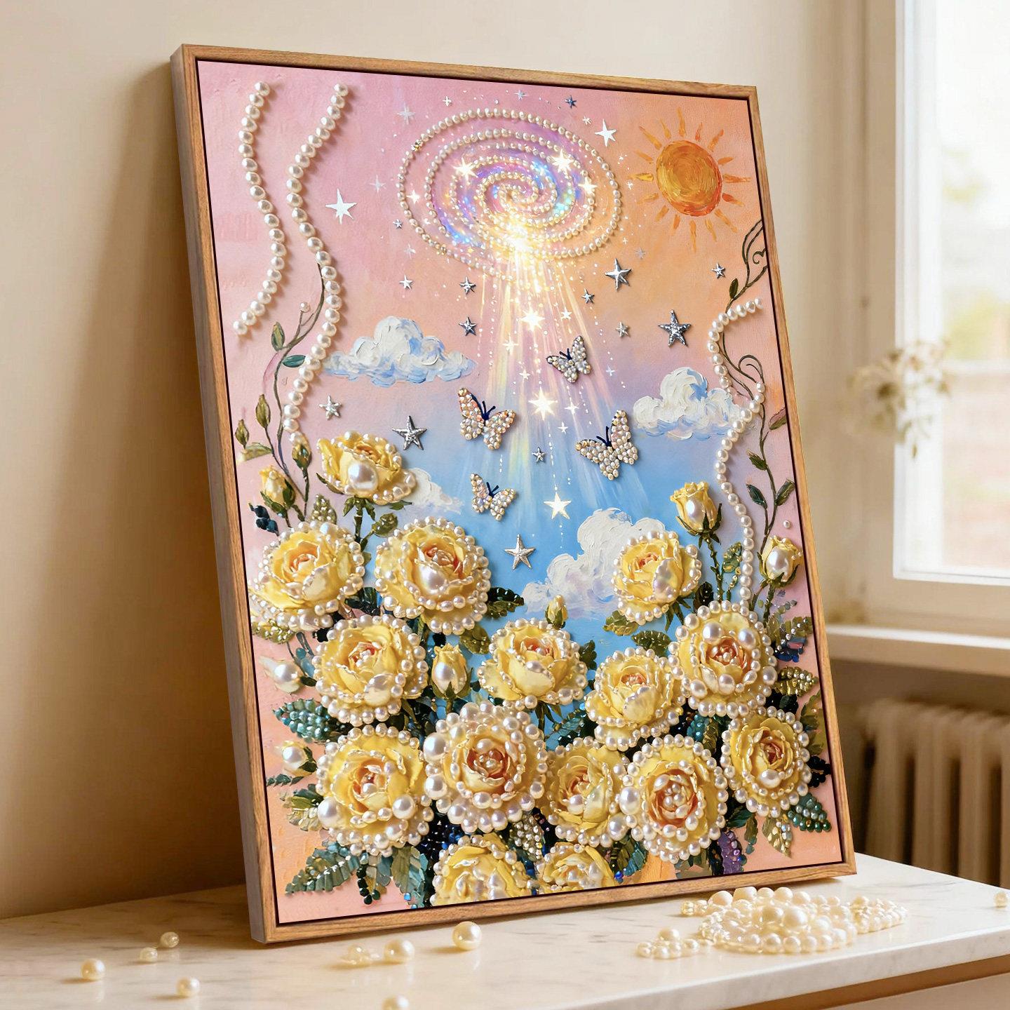 蝶恋花语DIY珍珠画 手工钻石粘贴画装饰挂画高级感解压治愈系花卉