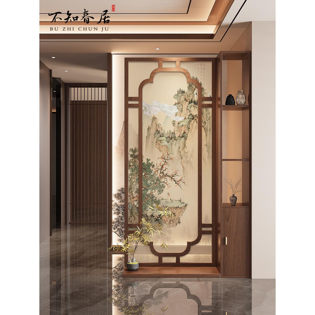 新中式屏风隔断客厅隔断柜储物架入口入口实木茶室家居入口隔断