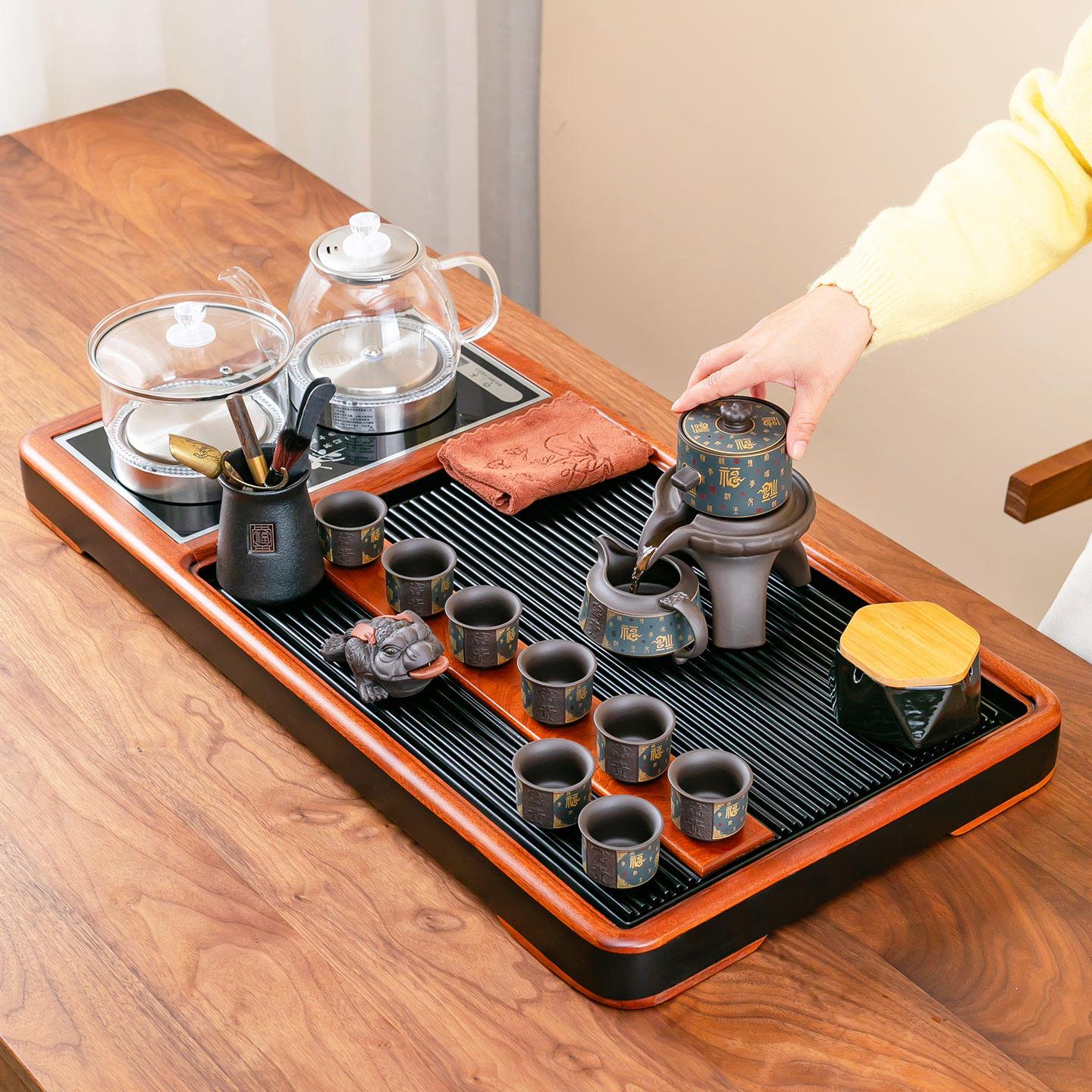 茶具套组办公室家用全自动一体乌檀木茶盘茶台整套功夫茶壶茶杯