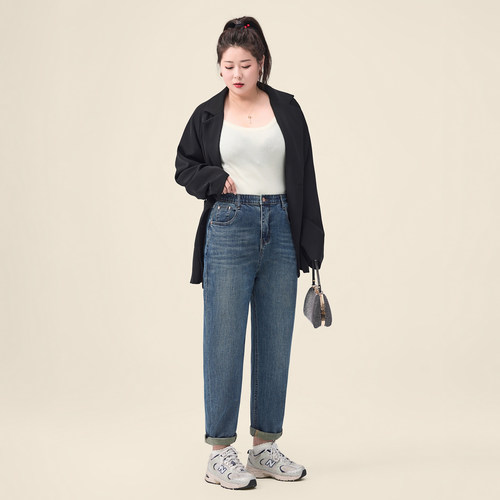 迅町微胖梨型苹果型大码牛仔裤女
