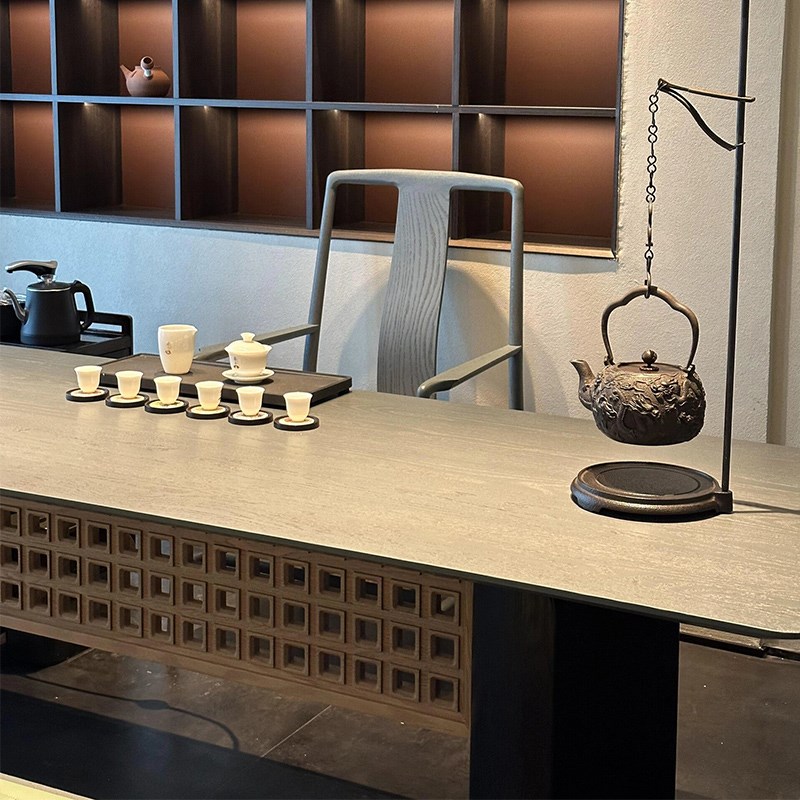 新中式胡桃木阳台茶桌2024新款小型茶台办公室布置轻奢现代高级感