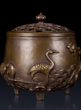 纯黄铜仙鹤香炉摆件铜香炉工艺品香炉J摆件香炉装饰品熏香炉摆件