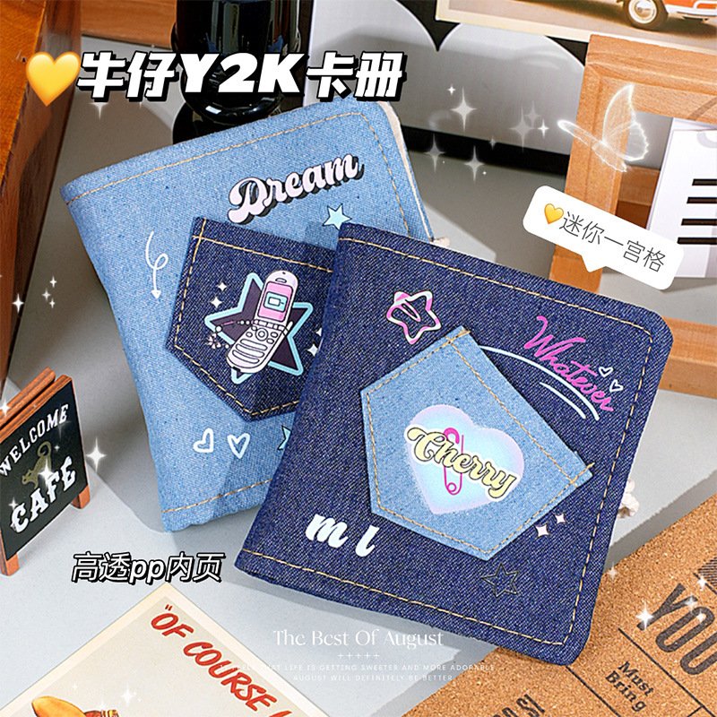 新款y2k牛仔一宫格卡册高颜值复古迷你便携相册爱豆小卡收纳册