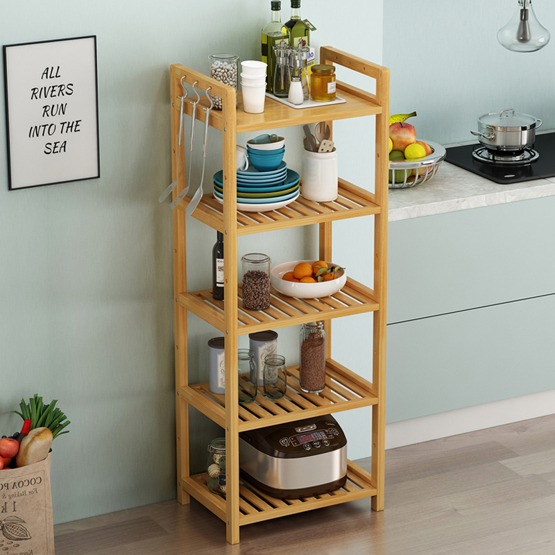 厨房放锅架炒锅具收纳置物架家用落E地多层角落二层竹木杂物菜架