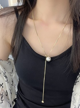 珍珠蛇骨链女士抽拉调节长款项链