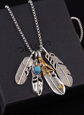 女鹰爪羽毛树叶挂坠长款项链配饰