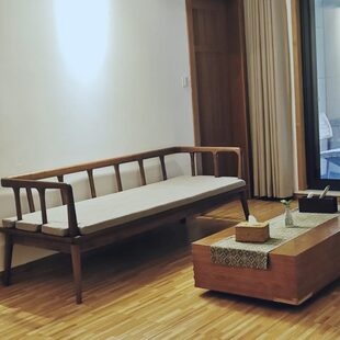 罗汉床全实木黑胡桃木新中式沙发小户型榫卯客厅原木椅日式禅北欧