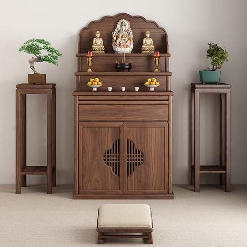 新中式简约供桌香案家用实木神台柜三层佛桌阶梯供台黑胡桃木佛柜